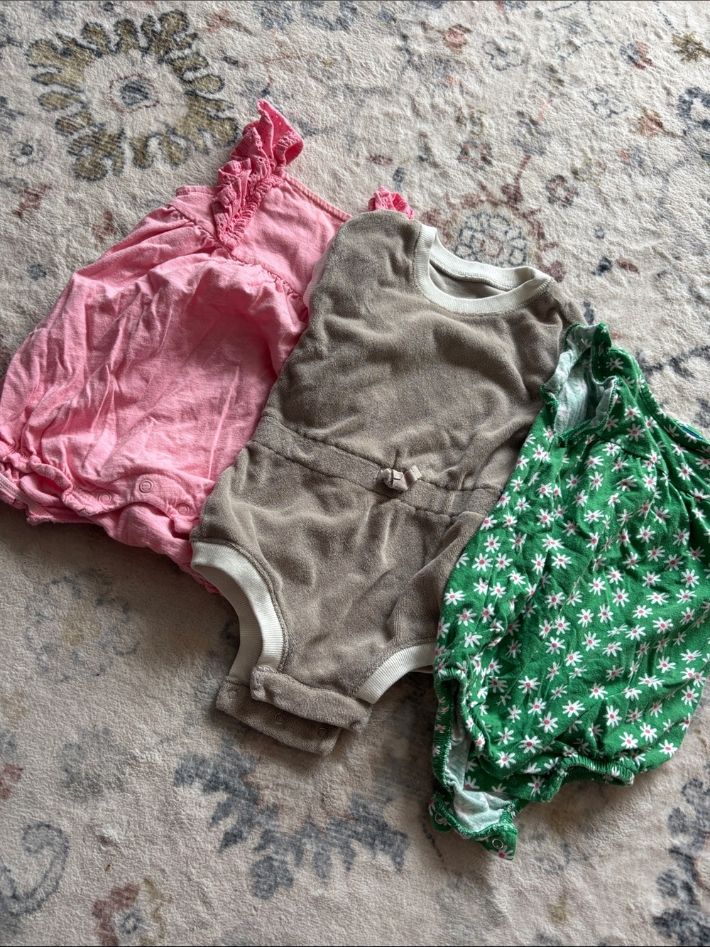 Old Navy Pink, Taupe & Green Baby Bodysuit Set